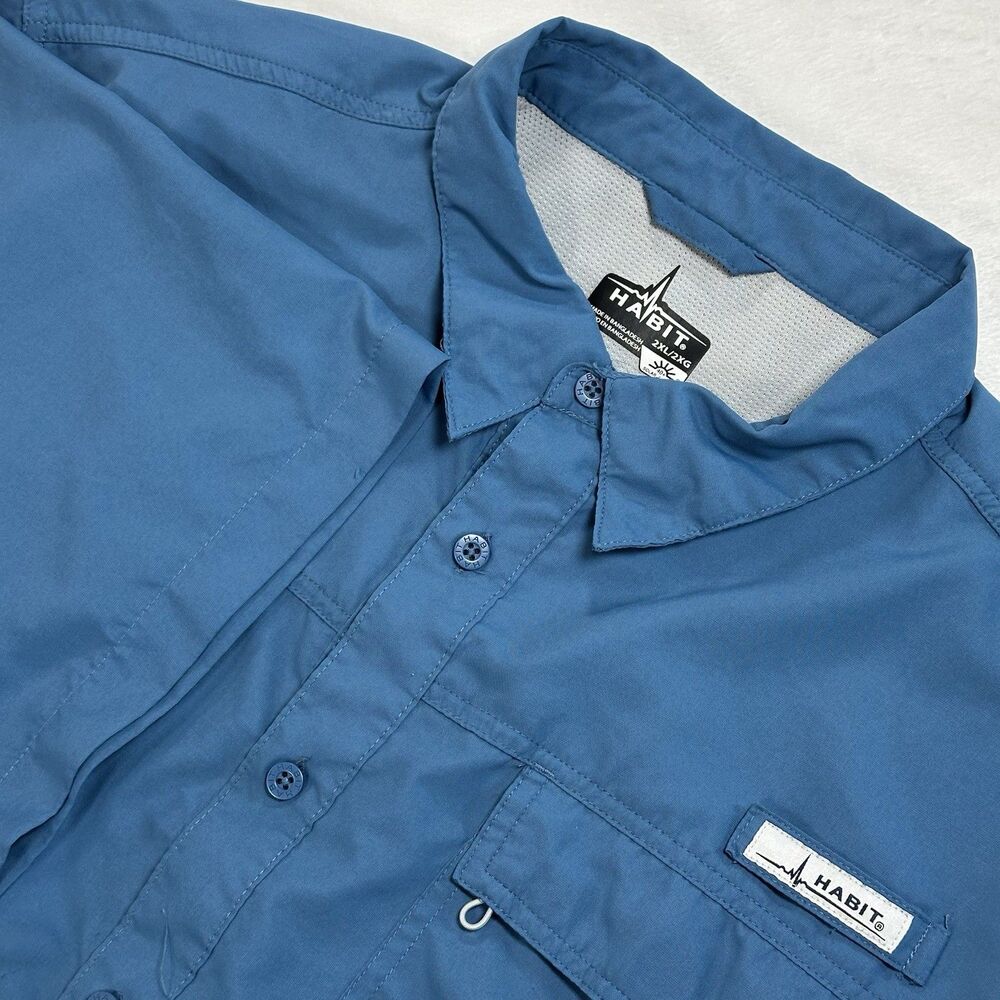 Habit Mens 2XL Blue‎ Ashes Short Sleeve Fishing Shirt Vented Performance Outdoor